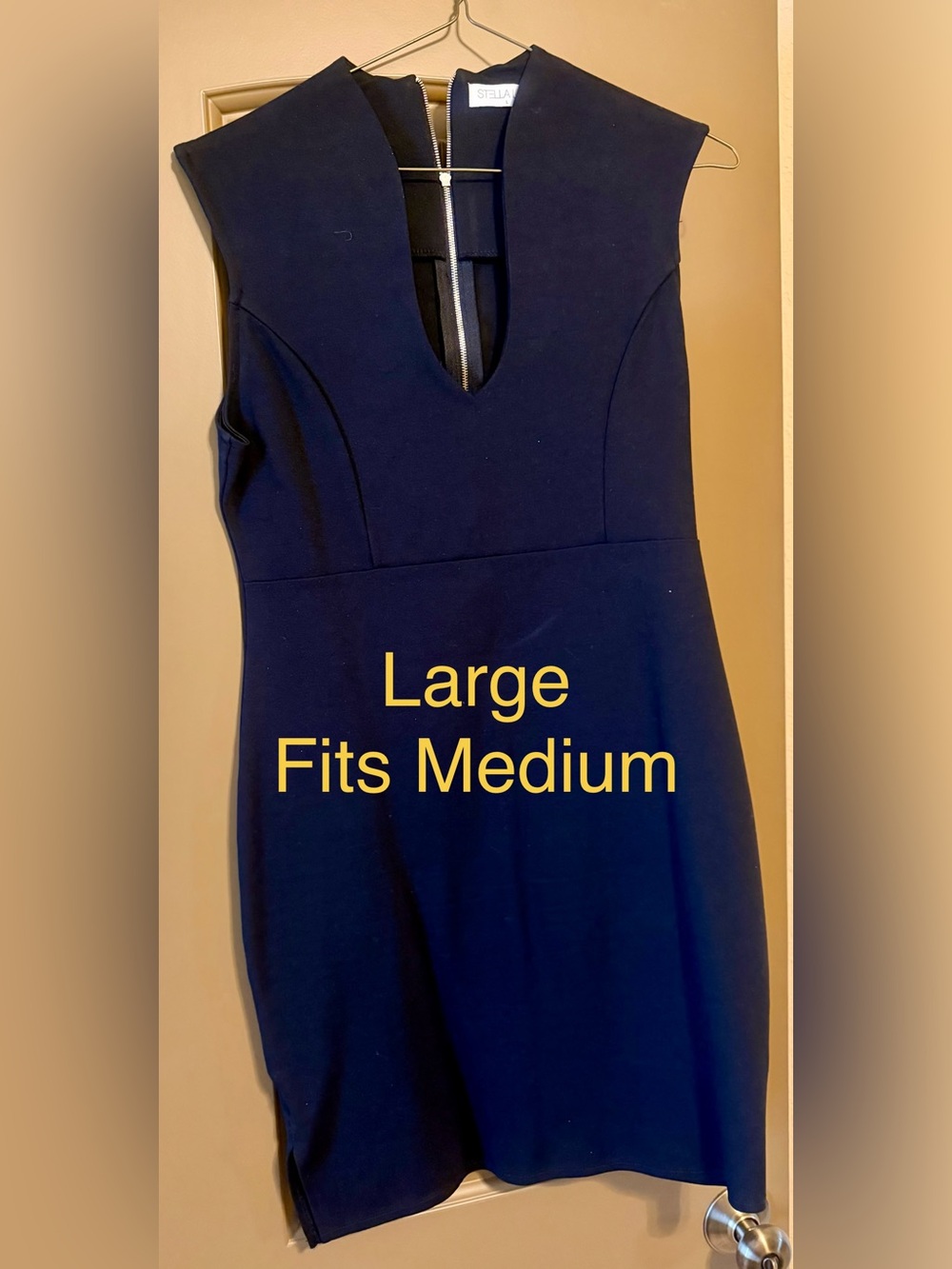 Navy Sheath Dress with Front Keyhole